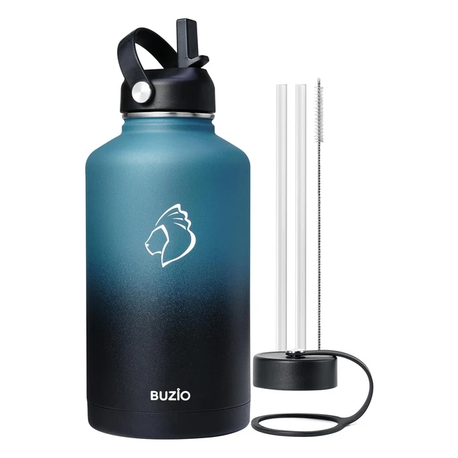 Buzio Insulated Water Bottle 2L - Keeps Cold 48 Hrs, Hot 24 Hrs - Double Wall Stainless Steel - BPA Free - Leak Proof