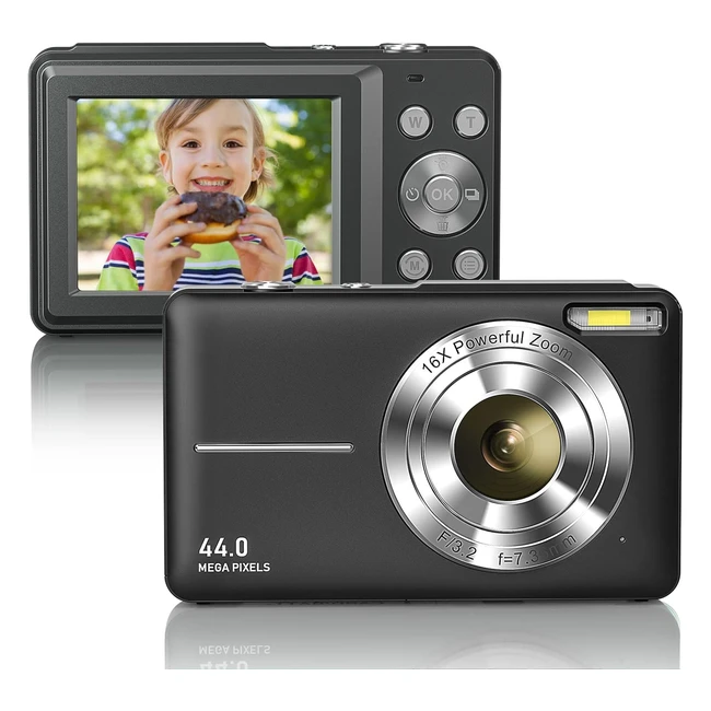 Compact Digital Camera FHD 1080P 44MP Rechargeable LCD 16x Zoom Mini Vintage Cam