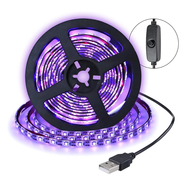 Impermeabile 2m Striscia UV 120 LED 3528 Luce Nera 5V - USB Plug - Luce Nastro F
