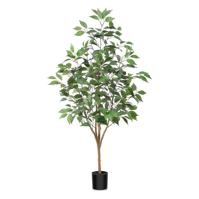 Fopamtri Artificial Ficus Tree 120cm Tall - Natural Wood Trunk  Lifelike Leaves