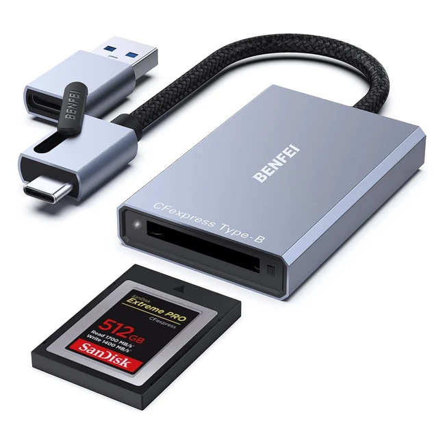 Benfei Lecteur de Carte CFexpress 10 Gbits USB-C/USB-A 2 en 1 Type B Adaptateur Compatible avec Windows/Mac/Linux/Android