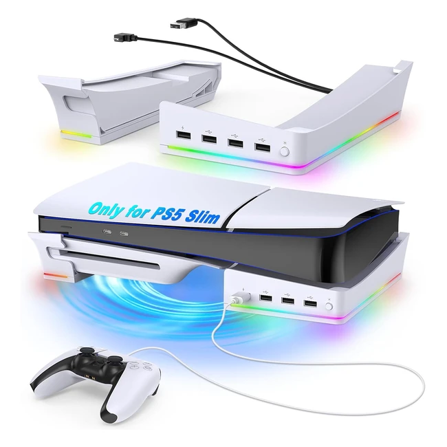 fyoung upgraded horizontal stand for PS5 Slim UHDDE with 14 RGB lights  4 USB p