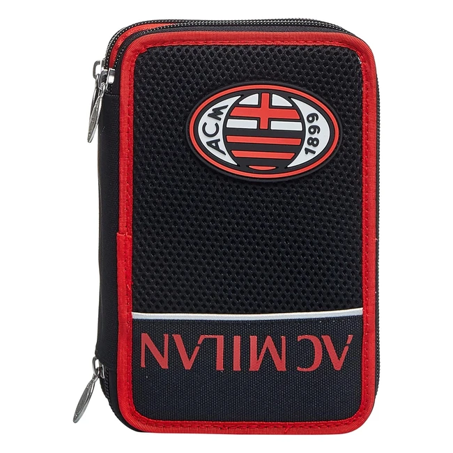 Astuccio 3 Scomparti Milan Winners Club Rosso e Nero - Completo Matite Penne Pen