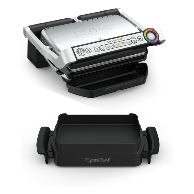 Tefal Optigrill Kontaktgrill mit Backblech 6 Programme Edelstahl GC714D10