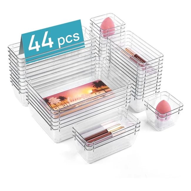 vtopmart 44 Pack Drawer Organiser Clear Plastic Storage Bins - Makeup Kitchen 