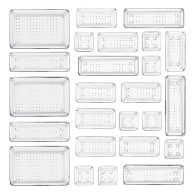 Lot de 25 Organisateurs de Tiroirs Transparent - Boîtes de Rangement en Plastique - Organiseur Maquillage - Anti-dérapant