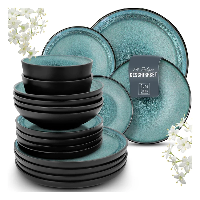 Steingut Geschirrset 6 Personen Ibiza 24tlg - Hochwertiges mediterranes Steingut