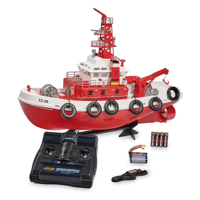 Carson Feuerlschboot TC08 - Ferngesteuertes Feuerwehrboot mit Spritze RTR - 3-Kanal 2,4 GHz - 20 Minuten Fahrzeit - inkl. Batterien - Rot