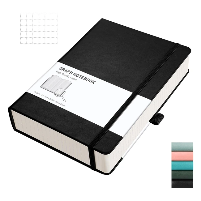 Rettacy Graph Paper Notebook A5 320 Pages Grid Journal 100gsm Thick Paper Leathe