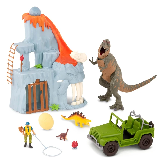 Terra Dinosaur Spielzeug Set Volcano T-Rex mit Licht und Geräuschen Dino Ei LKW Mini Dinosaurier und Action Figur für Kinder ab 3 Jahren