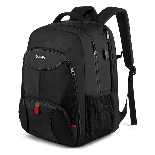 Backpack for Men Extra Large Travel Laptop Work Bag Rucksack with USB Charging Port Water Resistant Anti Theft Fits 17 Inch Laptop Black
