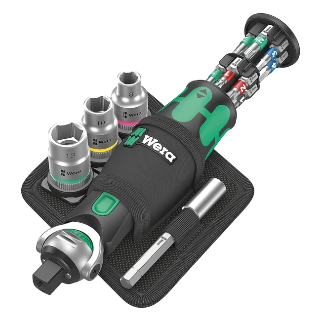 Juego de carracas Wera 8009 Zyklop Pocket Set 18 piezas - NegroVerde