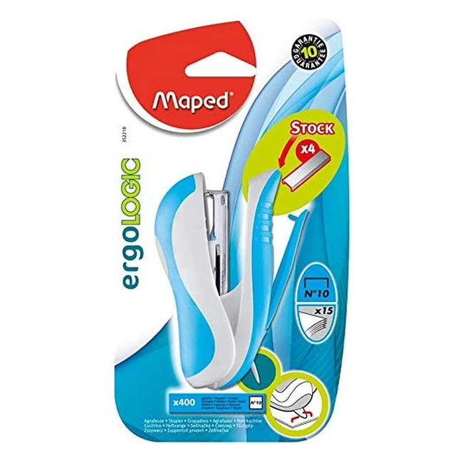 Grapadora Maped Ergologic N10 - Ergonomica Quitagrapas Integrado - Azul