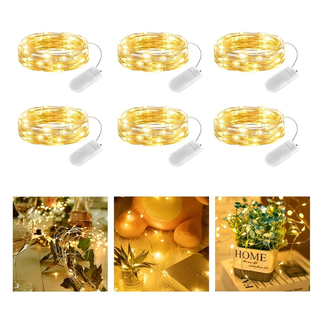 Brightown 6 Pack LED Fairy Lights Battery Operated 2m 20 LED Copper Wire String Lights Warm White