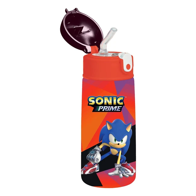 Botella Sonic Azul Rojo 460ml - Para Nios con Pajita - Acero Inoxidable - Mant