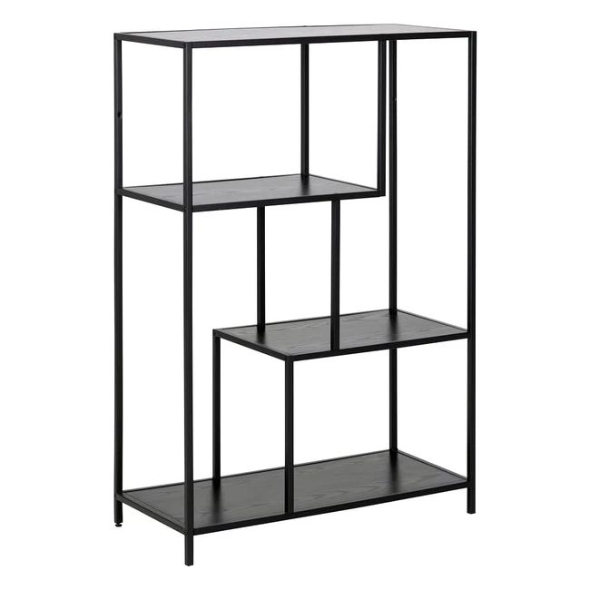 AC Design Möbel JRN Asymmetrisches Bücherregal mit 3 Regalen H 114 x B 77 x T 35 cm Schwarz Asche/Schwarzes Holz/Metall Packung mit 1