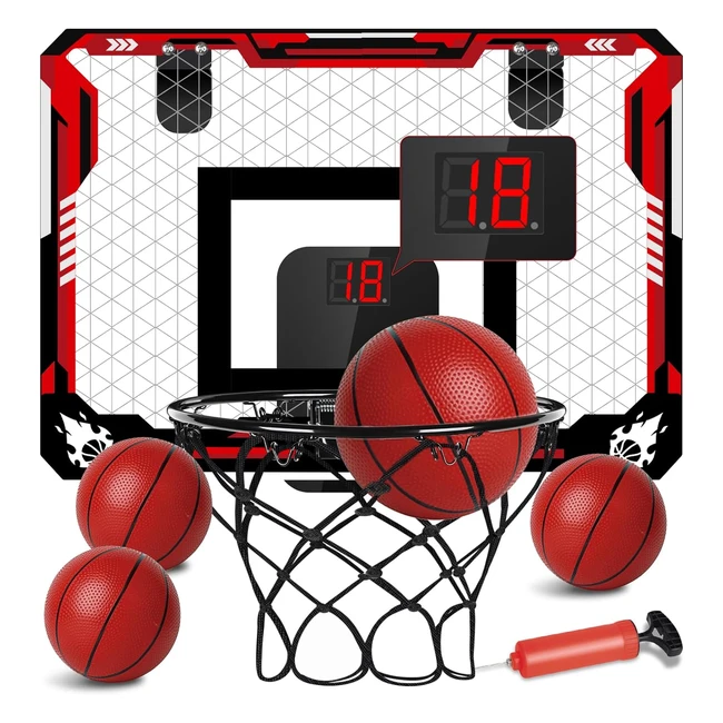 Panier de basket intérieur enfant Kizjorya mini panier pliable sur porte avec 4 balles - Cadeau d'anniversaire pour garçons filles ados adultes