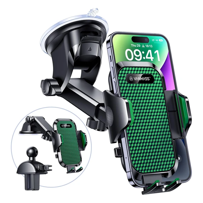 Vanmass Car Phone Holder 2024 Strongest Military-Grade Suction Patent - All Safety Certs Mobile Automobile Cradles Mount