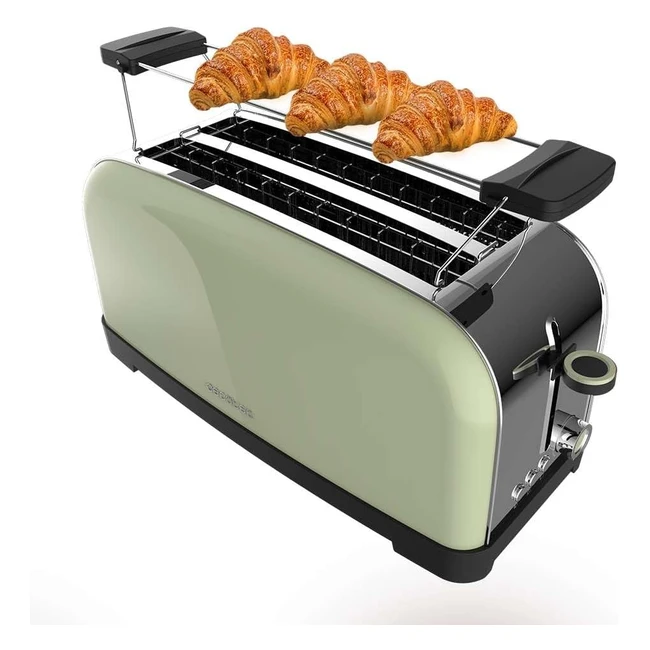 Cecotec Vertikaler Toaster Toastin Time 1500 Green 1500W - Doppelter langer und breiter Schlitz 38 cm - Automatische Abschaltung und Popupfunktion