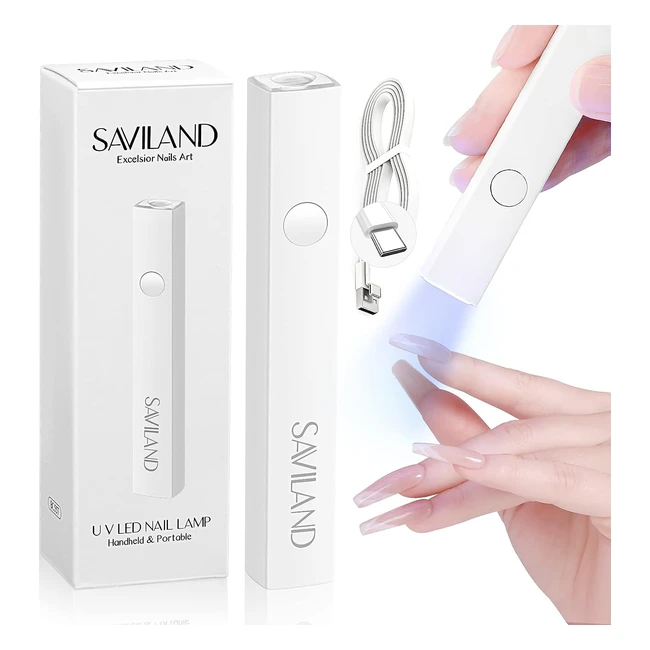 Saviland Mini UV Nail Lamp | Rechargeable USB LED Nail Dryer for Gel Polishes | Protect Skin | Flash Cure Nail Art | Gift for Women 3W