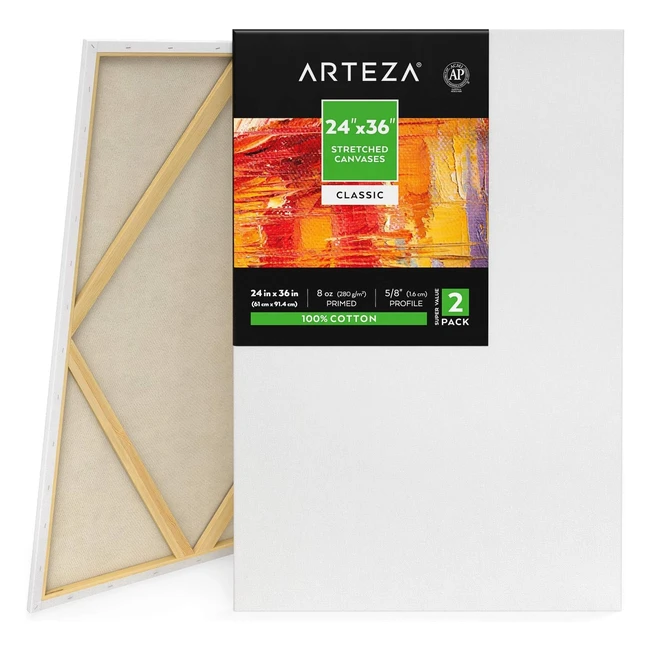 Arteza Stretched Canvas 61x914 cm 8oz Gesso Primed Pack of 2 - Large Cotton Canv