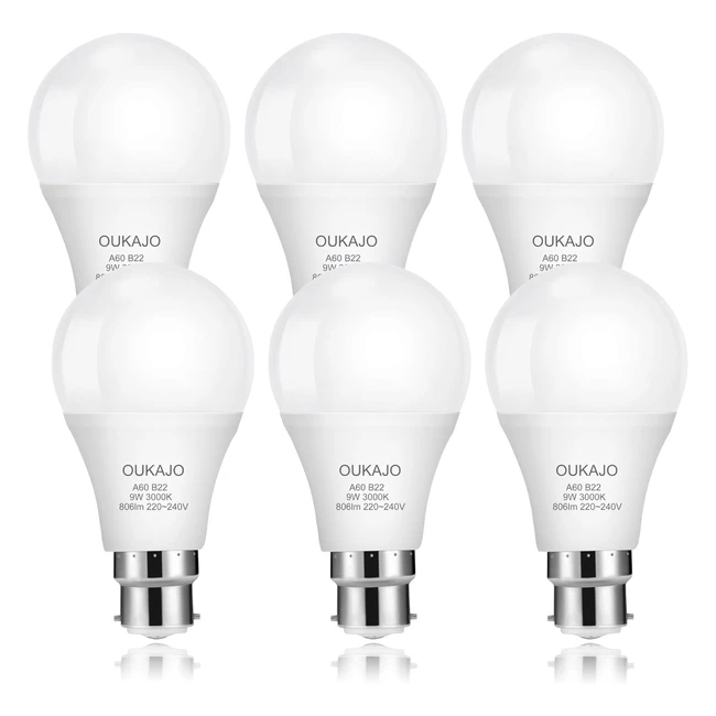 Oukajo Bayonet LED Bulb 9W Warm White 3000K 806 Lumens Non Dimmable - 6 Pack
