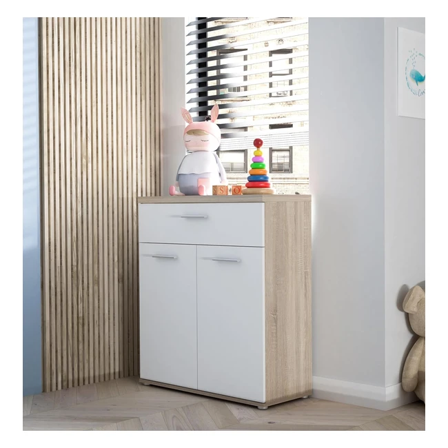 Forte Winnie Kommode mit 2 Tren und 1 Schublade Holz Sonoma Eiche Wei 799 x 