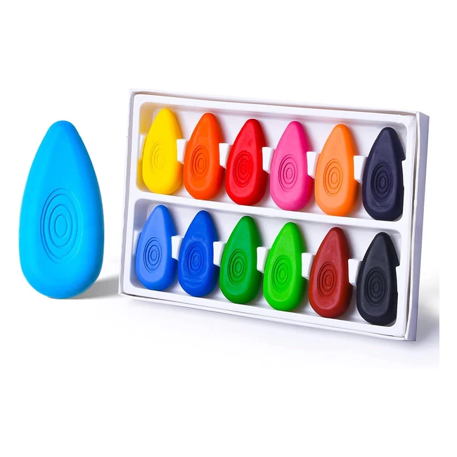 Four Candies 12 Colors Jumbo Crayons for Kids - Non-Toxic Washable Waterdrop Sha