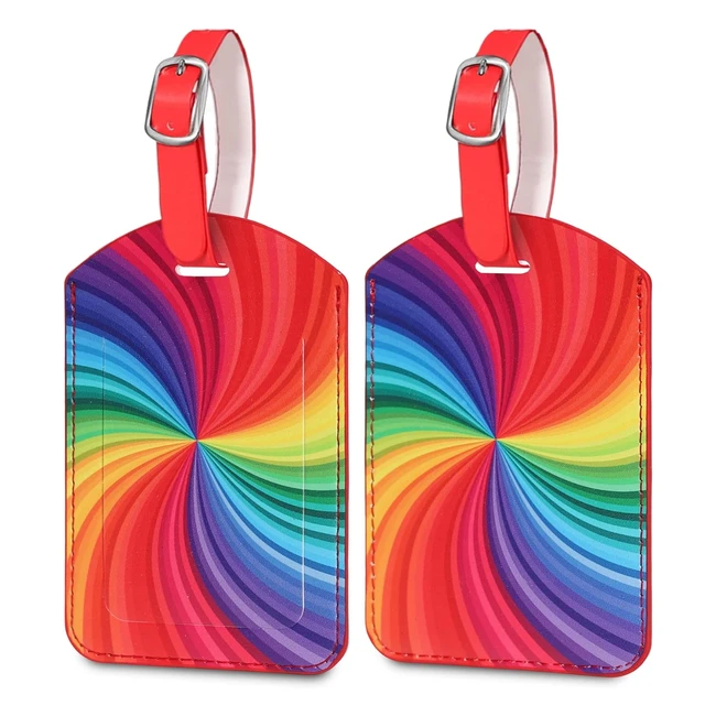 Luggage Tags 2 Pcs Leather Baggage Labels - Spinning Rainbow - ID Card - Waterpr