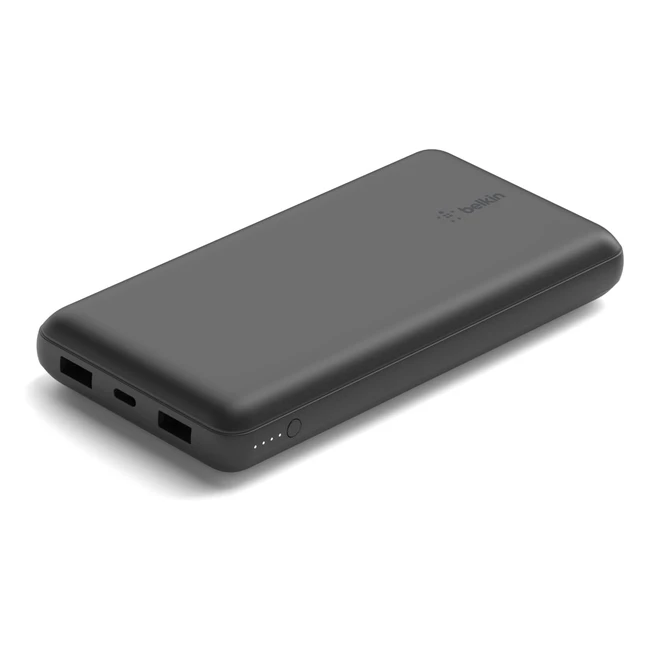 Belkin tragbares USB-C Ladegerät 20000mAh Powerbank mit USB-C Ein-/Ausgang und 2 USB-A Anschlüssen inkl. USB-C/USB-A Kabel für iPhone, Galaxy uvm. Schwarz