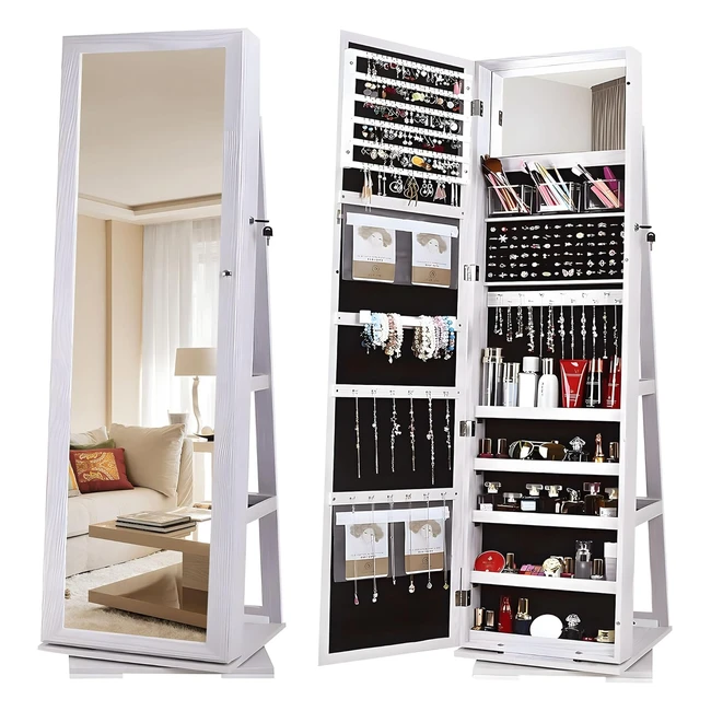 Espejo Joyero de Pie SogesFurniture 360 Giro Organizador Joyas con Cerradura Bla