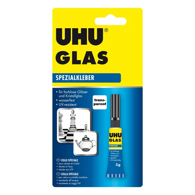 UHU Glas Spezialkleber Kristallklar Schnelltrocknend im Tageslicht 3 g