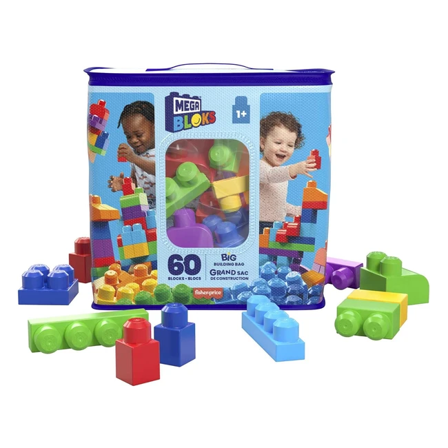 Mega Bloks Grand Sac de Construction Bleu - 60 Blocs Empilables - Jouet Enfant 1