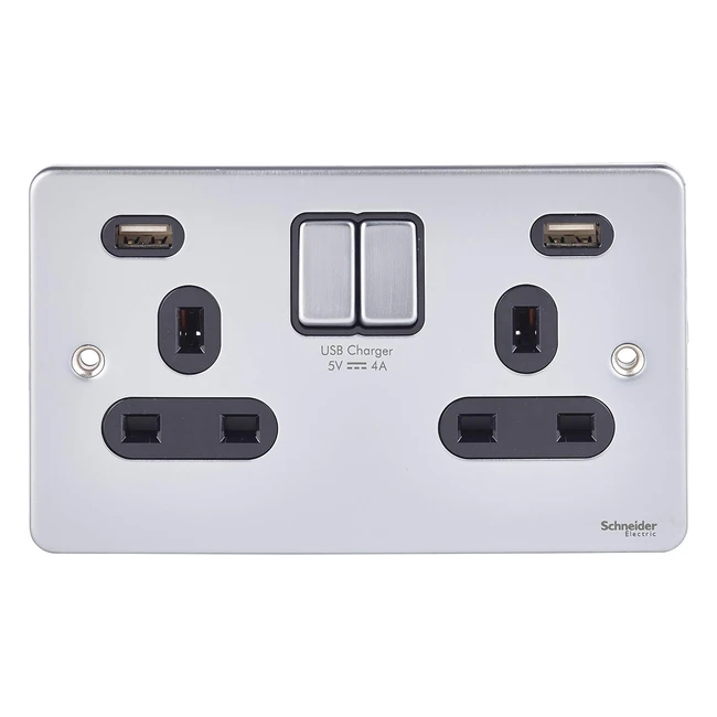 Schneider Electric Ultimate Low Profile Switched Double Power Socket 13A with 2 
