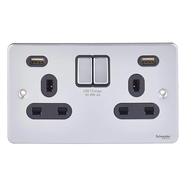 Schneider Electric Ultimate Low Profile Switched Double Power Socket 13A with 2 4A USB Charging Ports GGBGU3524DBBC