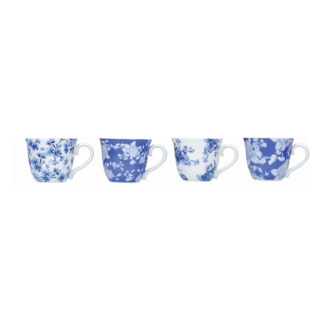 Mikasa Hampton Espresso Cups - White/Blue Floral Pattern - 80ml - 4 Piece Set - Gift Box Included