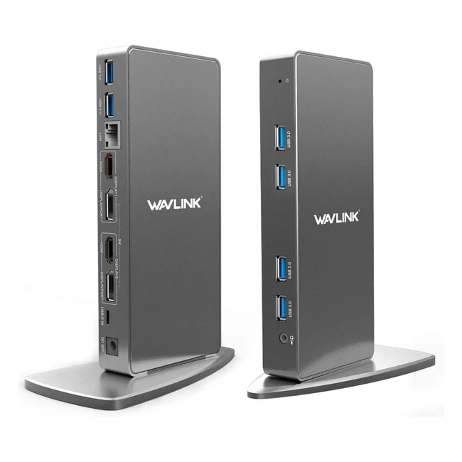 Station d'accueil universelle Wavlink pour ordinateur portable avec vidéo 5K ou double 4K 2xHDMI 2xDisplayPort Gigabit Ethernet 2x ports de type C 4xUSB3.0 Audio Micro