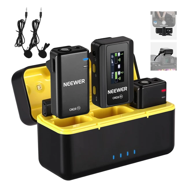 Microfono Lavalier Wireless Neewer CM28 con Custodia di Ricarica - Clip Microfon