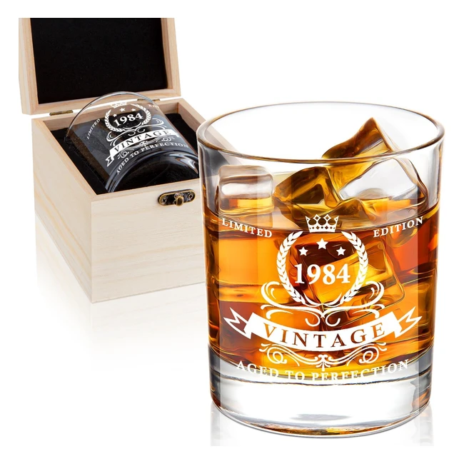 Lighten Life 40th Birthday Gifts for Men - 1984 Whiskey Glass in Valued Wooden B
