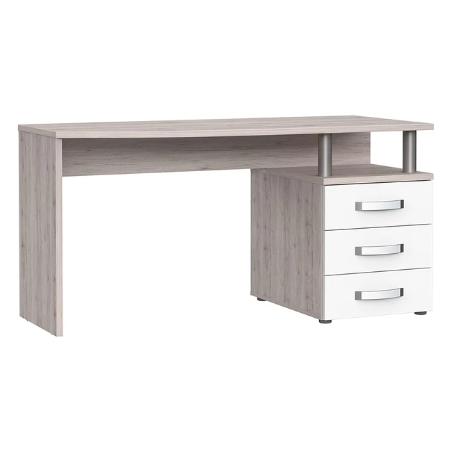 Forte Rondino Schreibtisch mit 3 Schubladen Sandeiche  Wei Glanz 599 x 138 x 