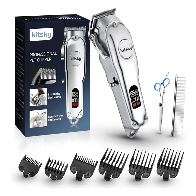 Kitsky Dog Clippers Professional Grooming Kit - Rechargeable Cordless Pet Shaver for Thick Coats & Heavy Hair