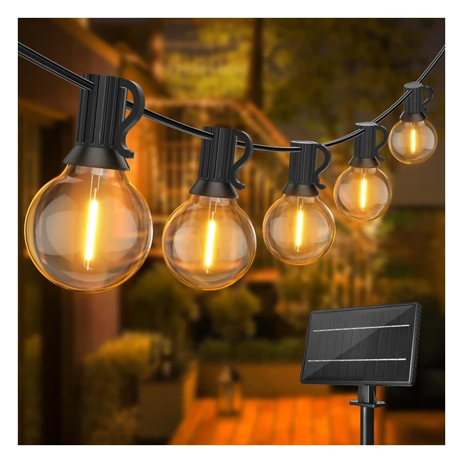 Suwin 60ft Solar Festoon Light Outdoor LED Garden String Light G40 - Shatterproo