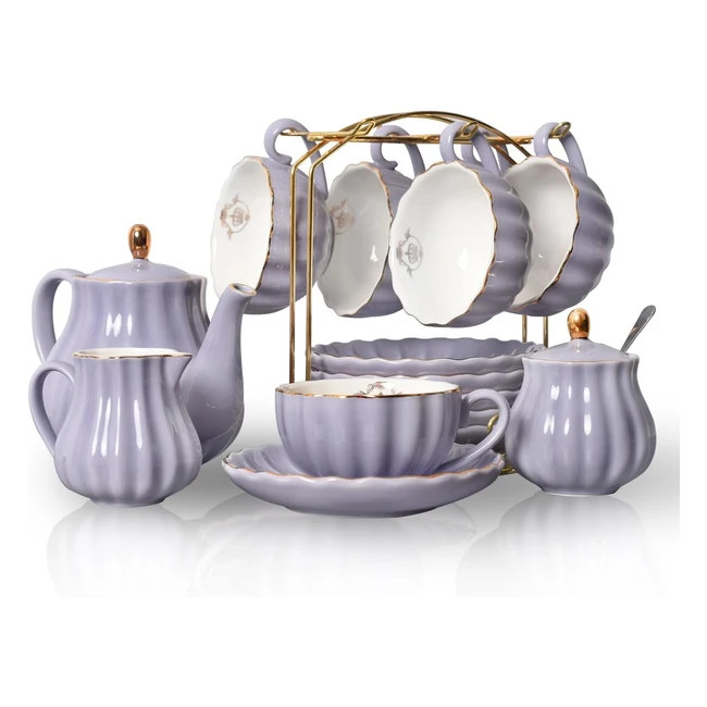 Royal Family Porcelain Tea Set 225ml Cups & Saucers Wedding Ceramic Purple