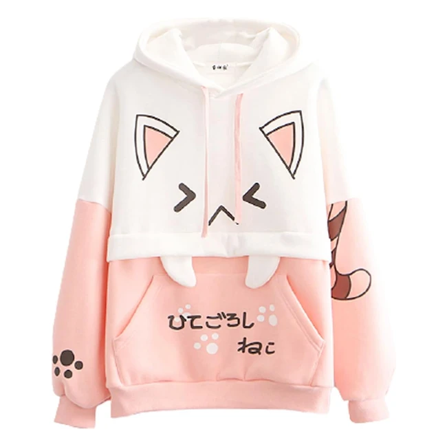 Sweat à capuche mignon Himifashion pour adolescentes et filles - Imprimé chat - Pull en velours