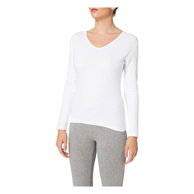 T-shirt femme Playtex col V thermique 100 coton manches longues - Rf X1