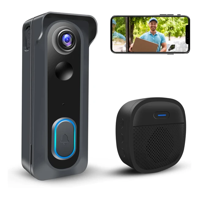 Wireless Video Doorbell Camera with Chime Smart WiFi Door Bells 1080P HD Night Vision Two-Way Audio Battery Powered IP66 Works with Alexa