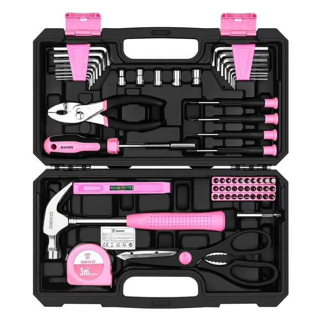 DEKO Pink Tool Kit 62 Pieces - DIY Hand Tool Set for Women