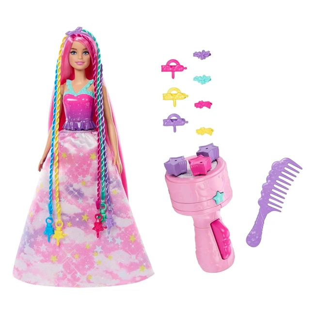 Barbie Dreamtopia Twist N Style - Mueca Princesa con Vestido Arcoris - Accesorio para Trenzas de Colores y Pinzas de Pelo - Mattel HNJ06