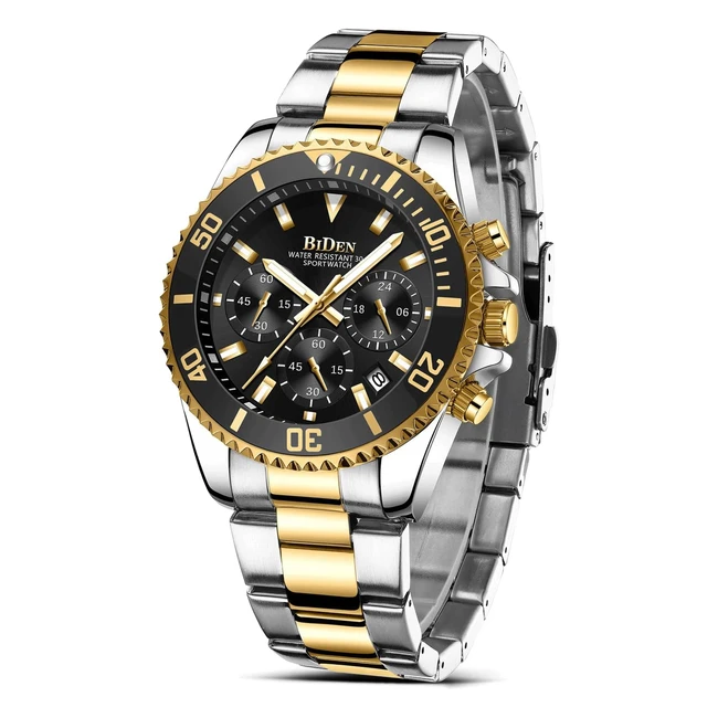 Hanposh Mens Watches Chronograph Stainless Steel Analog Quartz Watch Waterproof - Business Casual Fashion