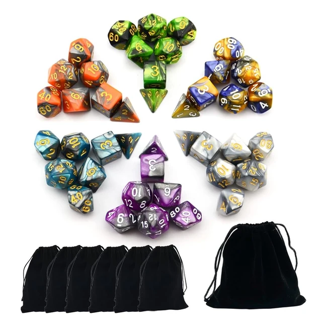 Smartdealspro 6 x 7 Sets42 Pieces Double Colors Polyhedral Dice Set with Pouches - Dungeons and Dragons DND RPG MTG Table Games